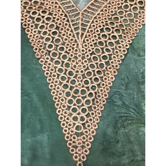 CCC Bohemian Floral Print Short Sleeve Tunic Top Crochet Neckline Cuffs Size Sm - Picture 9 of 9